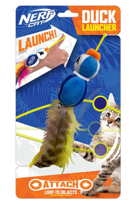 Nerf Cat Toy - Plush Elastic Launching Duck with Bell 10cm