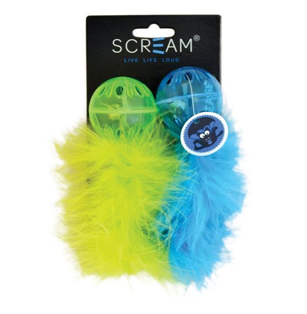 Scream Lattice Ball with Feather Loud green and blue 2pk