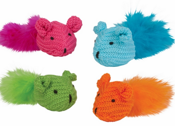 Kylies Knit Mouse with Feather 2-Pack
