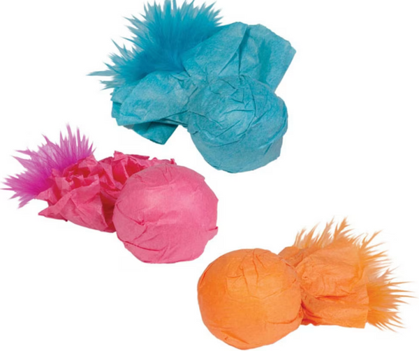 Kylie's Brights Paper Ball Rattlers with Feather Cat Toy 3pack