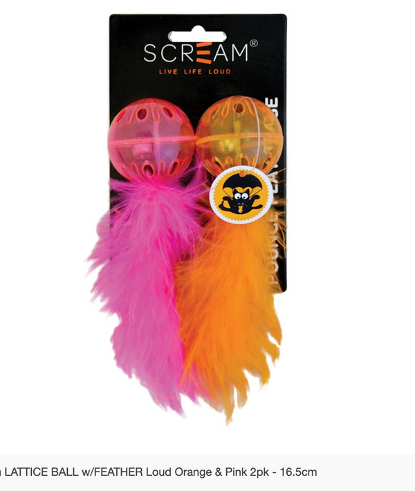 Scream Lattice Ball with feather Loud Orange & Pink 2pk