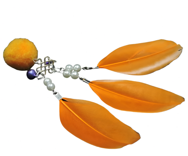 Wand with Feathers Pearl Beads and Pom Ball and Beaded Pole