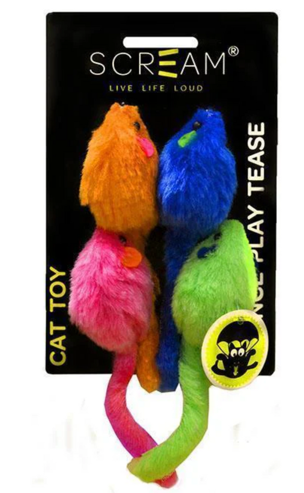 Scream Interactive Mice Cat Toy 4 Pack