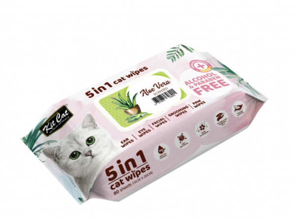 Kit Cat Anti Bacterial Wipes for Cats Aloe Vera 80 Sheets 20 x 15cm