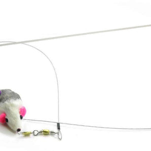 KatFly®Rabbit Fur Gray & White Mouse Teaser Wand Cat Toy