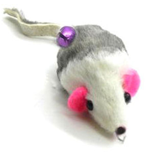 KatFly®Rabbit Fur Gray & White Mouse Teaser Wand Cat Toy