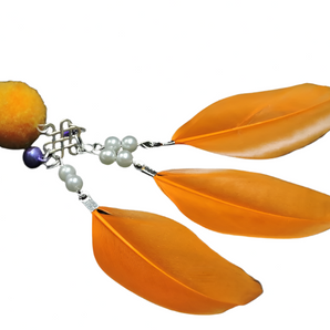 Wand with Feathers Pearl Beads and Pom Ball and Beaded Pole