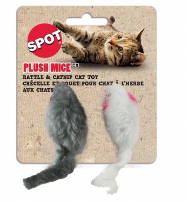 Ethical Pet Spot Twin Plush Mice 2 pack with  Rattle & Catnip 
